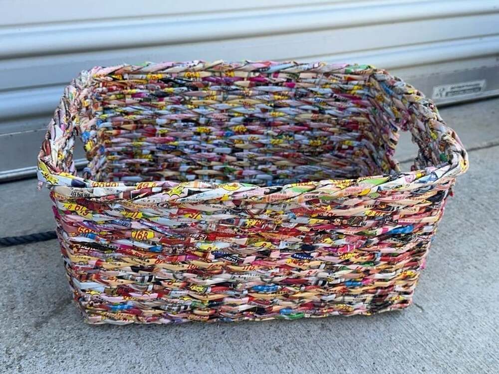 Handmade Recycled Magazine Woven Storage Basket Multi